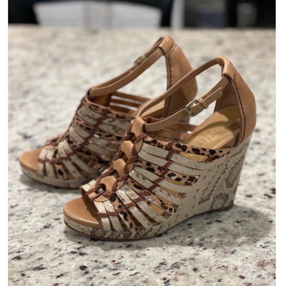 Cole Haan Tan and Snakeskin Wedge Sandals